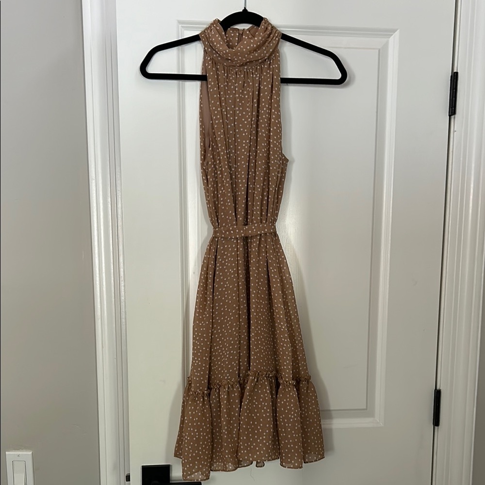Polka Dot Sleeveless Brown Dress
